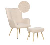 Beliani Boucle Wingback Chair With Footstool Beige Vejle Ii