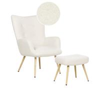 Beliani Boucle Wingback Chair With Footstool Off White Vejle Ii