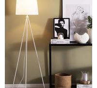 Beliani Brightline Floor Lamp White Metal 149Cm Tripod With Polycotton Drum Shade -