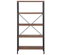 Beliani Brisbane Industrial Open 4 Tier Bookshelf, Dark Brown Metal Frame, Wall-Mounted - 80 X 36 X 160 Cm