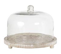 Beliani Cake Stand Brown Mango Wood Tray with Glass Lid Covered Pastry | Painted, Handmade, Does Not Require Assembly, 29 x 29 x 23 cm