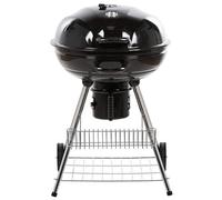 Beliani Charcoal Kettle Bbq Grill Black Steel With Lid, Thermometer And Wheels - Compact Patio Size