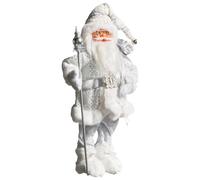 Beliani Christmas Decoration Silver Fabric Santa Claus Father Standing | Handmade, Does Not Require Assembly, 20 x 48 cm