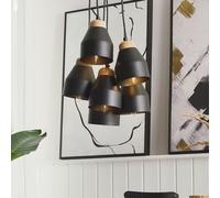 Beliani Cluster Pendant Lamp - Black Metal And Light Wood, 6 Integrated Lights, 68Cm Drop