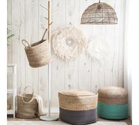 Beliani Coastline Home Pouf Ottoman Grey Jute And Cotton, Eps Beads, 44 X 44 Cm