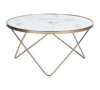 Beliani Coffee Table MERIDIAN Tempered Glass Marble/ Gold, White