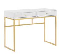 Beliani Console Table Home Office Desk DAPHNE White/ Gold 100 cm 48 cm with Storage, White
