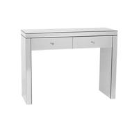 Beliani Console Table Silver Glass 100 X 35 Cm With 2 Drawers And Crystal Knobs Modern Glam