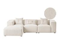 Beliani Corner Sofa 3 Seater Dolva Corduroy Off-White Right Hand