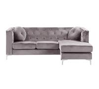 Beliani Corner Sofa 3 Seater Flen Velvet Grey Left Hand