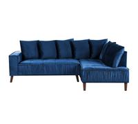 Beliani Corner Sofa 3 Seater Grena Velvet Navy Blue Left Hand