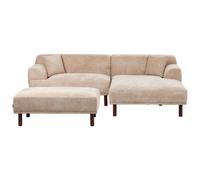 Beliani Corner Sofa 3 Seater Holt Fabric Beige With Ottoman Left Hand