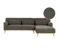 Beliani Corner Sofa 3 Seater Simos Corduroy Dark Green Left Hand