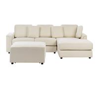 Beliani Corner Sofa 4 Seater Kohlo Fabric Light Beige With Ottoman Left Hand