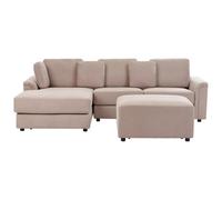 Beliani Corner Sofa 4 Seater Kohlo Fabric Taupe With Ottoman Right Hand