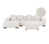 Beliani Corner Sofa 4 Seater Lungo Corduroy Off-White With Ottoman Right Hand