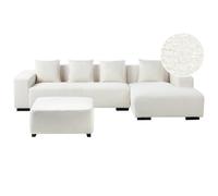 Corner Sofa 4 Seater LUNGO Boucle White with Ottoman Left Hand