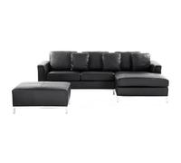 Beliani Corner Sofa 4 Seater Oslo Leather Black With Ottoman Left Hand