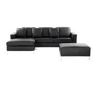 Beliani Corner Sofa 4 Seater Oslo Leather Black With Ottoman Right Hand