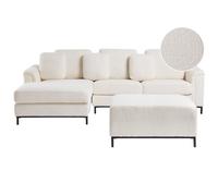 Corner Sofa 5 Seater OSLO Boucle White with Ottoman Right Hand
