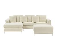 Corner Sofa 5 Seater OSLO Fabric Beige with Ottoman Right Hand