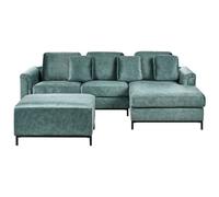 Beliani Left Hand Corner Velvet Sofa With Ottoman Teal Oslo, Blue