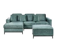 Beliani Right Hand Corner Velvet Sofa With Ottoman Teal Oslo, Blue