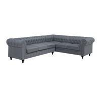 Corner Sofa 6 Seater CHESTERFIELD Fabric Grey Left Hand