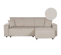 Beliani Corner Sofa Bed 3 Seater Abacka Corduroy Beige Left Hand
