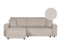 Beliani Corner Sofa Bed 3 Seater Abacka Corduroy Beige Right Hand