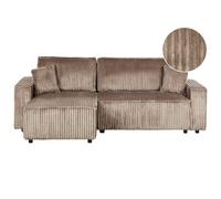 Beliani Corner Sofa Bed 3 Seater Abacka Corduroy Light Brown With Storage Right Hand
