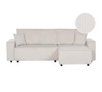 Beliani Left Hand Jumbo Cord Corner Sofa Bed Off-white Abacka, White