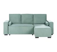 Beliani Corner Sofa Bed 3 Seater Edane Fabric Light Green With Storage Left Hand