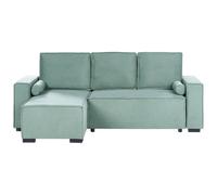 Corner Sofa Bed 3 Seater EDANE Fabric Light Green with Storage Right Hand