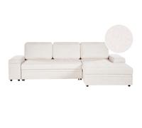 Corner Sofa Bed 3 Seater HRISEY Boucle White with Storage Left Hand