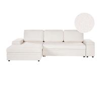 Corner Sofa Bed 3 Seater HRISEY Boucle White with Storage Right Hand