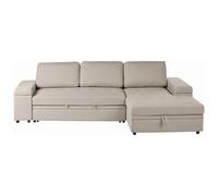 Corner Sofa Bed 3 Seater HRISEY Faux Linen Beige Left Hand