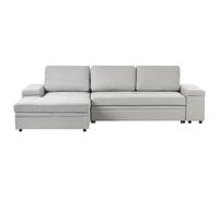 Corner Sofa Bed 3 Seater HRISEY Faux Linen Light Grey with Storage Right Hand