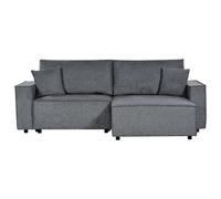 Beliani Left Hand Fabric Corner Sofa Bed With Storage Dark Grey Karila, Grey