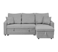 Beliani Corner Sofa Bed 3 Seater Nassjo Faux Linen Grey Left Hand