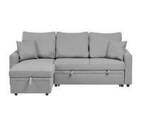 Beliani Corner Sofa Bed 3 Seater Nassjo Faux Linen Grey Right Hand