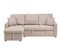 Corner Sofa Bed 3 Seater NASSJO Faux Linen Light Brown Right Hand