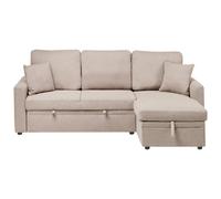 Corner Sofa Bed 3 Seater NASSJO Faux Linen Light Brown with Storage Left Hand