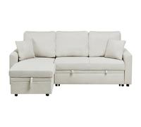 Beliani Corner Sofa Bed 3 Seater Nassjo Faux Linen Off-White Right Hand