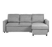 Beliani Corner Sofa Bed 3 Seater Nesna Fabric Light Grey With Storage Left Hand
