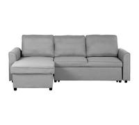 Beliani Corner Sofa Bed 3 Seater Nesna Fabric Light Grey With Storage Right Hand