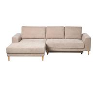 Beliani Corner Sofa Bed 3 Seater Nuborg Chenille Light Brown Right Hand