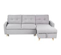 Beliani Corner Sofa Bed 4 Seater Flakk Fabric Light Grey With Storage Left Hand