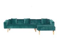 Beliani Left Hand Velvet Corner Sofa Bed Green Vadso, Green