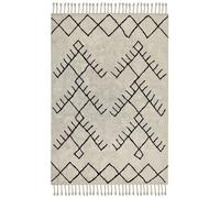 Beliani Cotton Area Rug 160 X 230 Cm - Beige With Black Geometric Pattern And Tassels